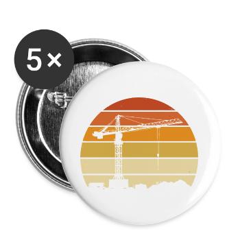 Kranführer Retro Design – Baustelle & Baukran - Buttons groß 56 mm (5er Pack) - Weiß - Vorne
