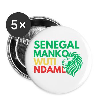 Sénégal Manko Wuti Ndaml | Sénégalais Teranga - Lot de 5 grands badges (56 mm) - blanc - Devant