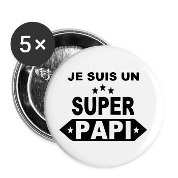 Je suis un super papi - Lot de 5 grands badges (56 mm) - blanc - Devant