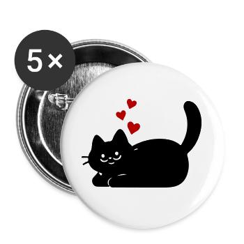 Liegende Katze mit Herzen - Buttons groß 56 mm (5er Pack) - Weiß - Vorne