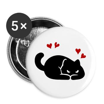 Katze Herz Liebe - Buttons groß 56 mm (5er Pack) - Weiß - Vorne