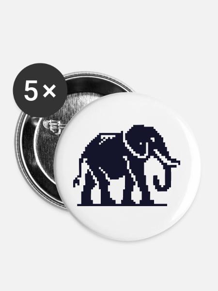 Elefant Pixelkunst Dunkelblau - Buttons groß 56 mm (5er Pack) - Weiß