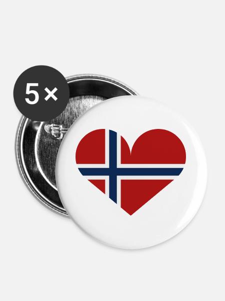 Norwegische Herzflagge - Buttons groß 56 mm (5er Pack) - Weiß