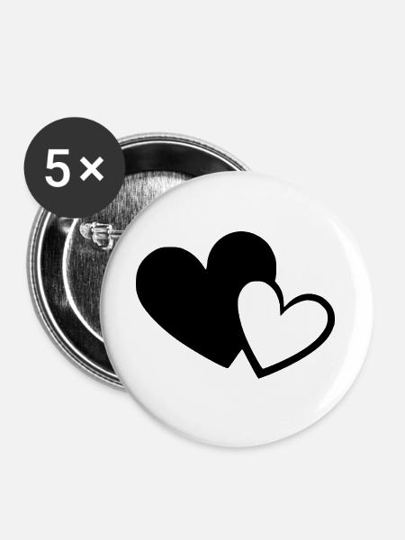 Valentinstag Schwarzes Herz, Valentinstag - Buttons groß 56 mm (5er Pack) - Weiß