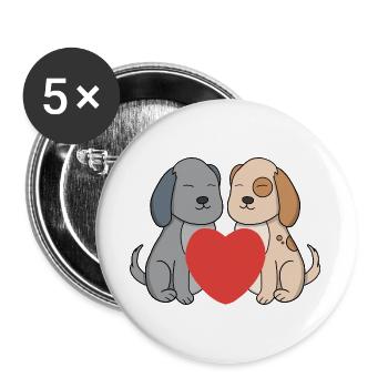 Sweet Cartoon Puppies in Love with Big Red Heart - Buttons large 2.2''/56 mm (5-pack) - white - Front