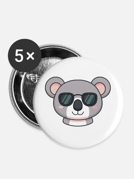 Koala Kawaii Sonnenbrille - Buttons groß 56 mm (5er Pack) - Weiß