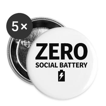 Zero Social Battery Battery Empty Introvert - Buttons large 2.2''/56 mm (5-pack) - white - Front