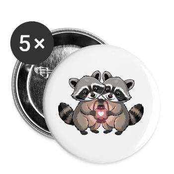 Raccoon Couple Heart - Buttons large 2.2''/56 mm (5-pack) - white - Front