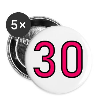 ANNIVERSAIRE. HAPPY BIRTHDAY. JOYEUX ANNIVERSAIRE. - Lot de 5 grands badges (56 mm) - blanc - Devant