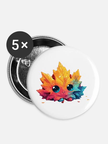 Kunterbuntes Herbstblatt Kawaii - Buttons groß 56 mm (5er Pack) - Weiß