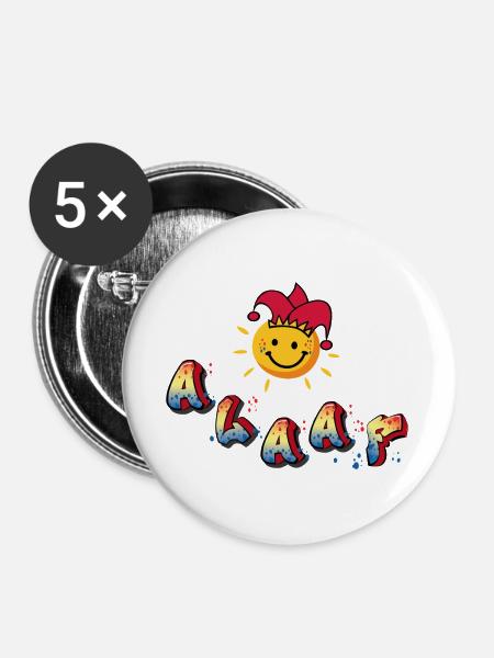 Karneval Alaaf - Buttons groß 56 mm (5er Pack) - Weiß