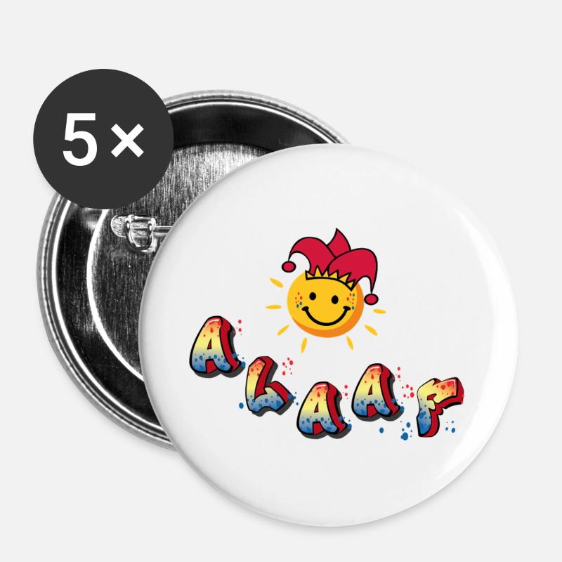 Karneval Alaaf - Buttons groß 56 mm (5er Pack) - Weiß