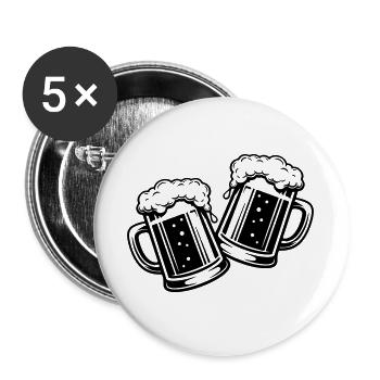 Bierglas Bier Anstossen - Buttons groß 56 mm (5er Pack) - Weiß - Vorne