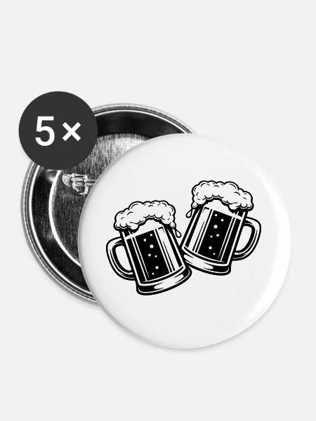 Bierglas Bier Anstossen - Buttons groß 56 mm (5er Pack) - Weiß