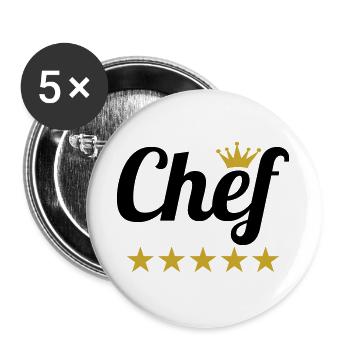 Chef Suprême : Couronne et 5 Étoiles Or - Lot de 5 grands badges (56 mm) - blanc - Devant