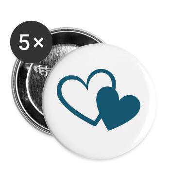blaues Herz 2 Herzen Geschenk - Buttons groß 56 mm (5er Pack) - Weiß - Vorne