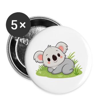 Cuddly koala in the grass - Buttons large 2.2''/56 mm (5-pack) - white - Front