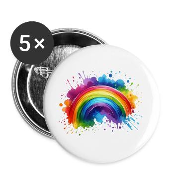 Regenbogen Watercolor Wasserfarben bunt - Buttons groß 56 mm (5er Pack) - Weiß - Vorne