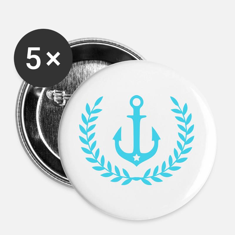 Ankerkrans Nautisk Emblem - Buttons/Badges stor, 56 mm (5-pack) - hvid
