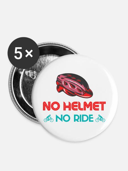 No Helmet No Ride Fahrrad-Motiv - Buttons groß 56 mm (5er Pack) - Weiß
