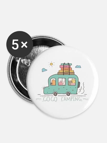 Familien Campingurlaub - Buttons groß 56 mm (5er Pack) - Weiß