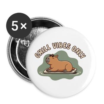 Chill Vibes Only Capybara Wasserschein - Buttons groß 56 mm (5er Pack) - Weiß - Vorne