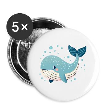 Blue Whale with Bubbles - Buttons large 2.2''/56 mm (5-pack) - white - Front