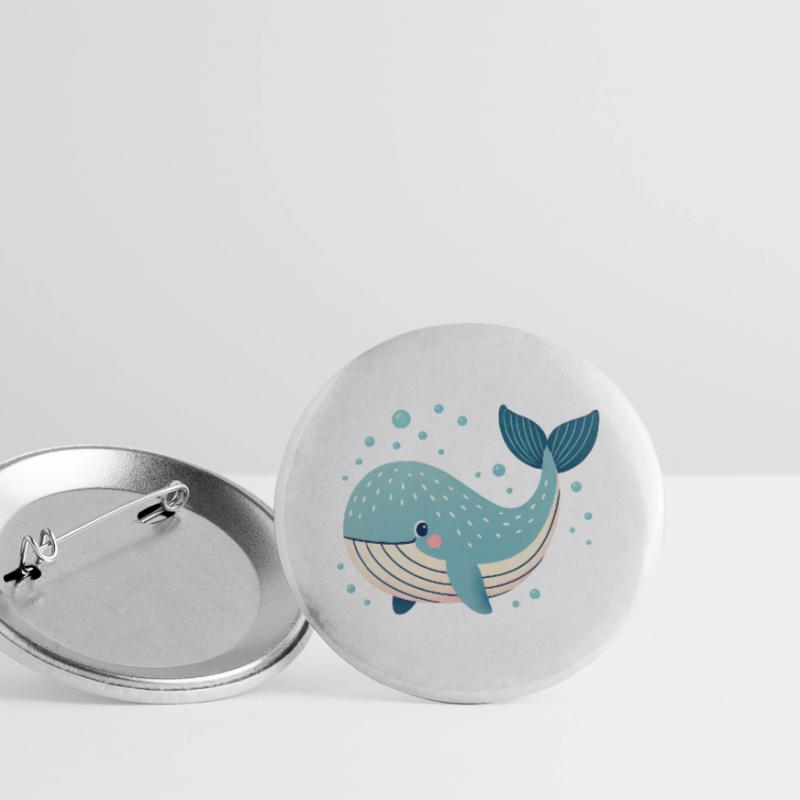 Baleine bleue avec bulles Lot de 5 grands badges (56 mm)
