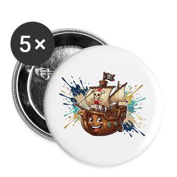 Aventure du navire pirate riant - Lot de 5 grands badges (56 mm) - blanc - Devant