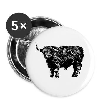 Highland Cattle - Buttons groß 56 mm (5er Pack) - Weiß - Vorne