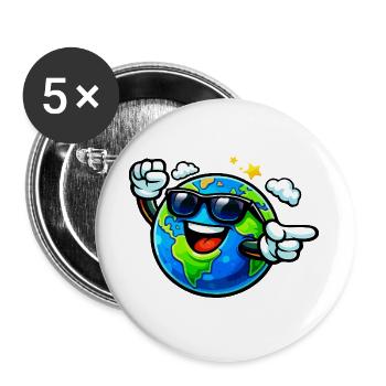 Sunny Earth with Sunglasses - Buttons large 2.2''/56 mm (5-pack) - white - Front