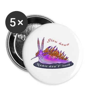Purple Nudi – Life in the Slow Lane - Buttons groß 56 mm (5er Pack) - Weiß - Vorne
