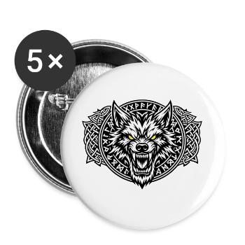 Fenrir-Wolf-Wikinger - Buttons groß 56 mm (5er Pack) - Weiß - Vorne