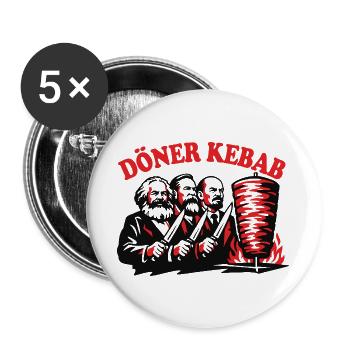 Döner Kebab - Marx, Engels, Lenin - Fast Food - Buttons groß 56 mm (5er Pack) - Weiß - Vorne