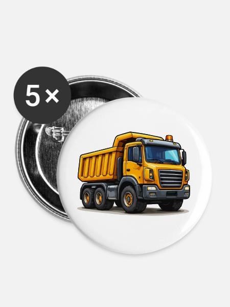 Baufahrzeug Kipplaster - Buttons groß 56 mm (5er Pack) - Weiß