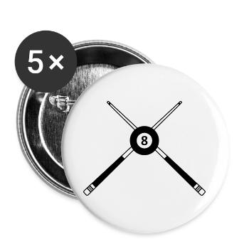 Gekreuzte Poolstäbe Acht Ball - Buttons groß 56 mm (5er Pack) - Weiß - Vorne