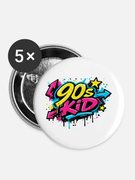 90s Kid Graffiti Burst - Buttons groß 56 mm (5er Pack) - Weiß