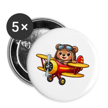 Pilot Gift Shirt – Cute Bear on the Plane - Buttons large 2.2''/56 mm (5-pack) - white - Front
