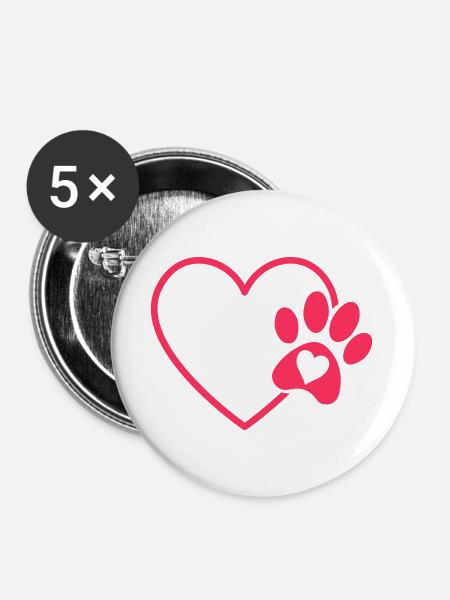 Herzpfoten Pfote Liebe - Buttons groß 56 mm (5er Pack) - Weiß