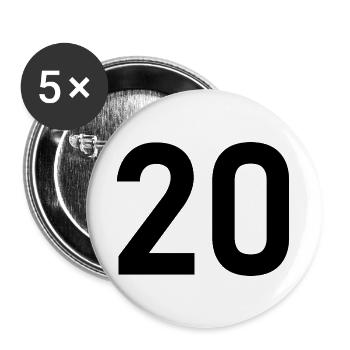 20. 20e ANNIVERSAIRE. ANNIVERSAIRE 20 ANS. 20 ANS. - Lot de 5 grands badges (56 mm) - blanc - Devant