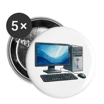 Retro PC Arbeitsstation Illustration - Buttons groß 56 mm (5er Pack) - Weiß - Vorne