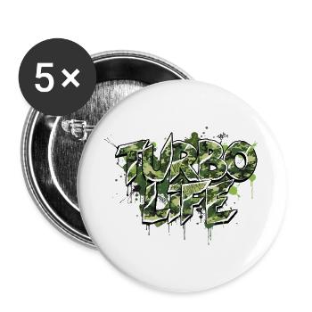 Turbo Life Camouflage Design Auto Tuning Motiv - Buttons groß 56 mm (5er Pack) - Weiß - Vorne