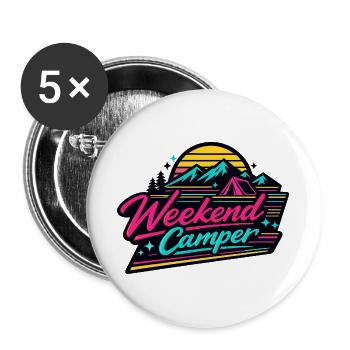 Weekend Camper Neon Retro - Buttons groß 56 mm (5er Pack) - Weiß - Vorne
