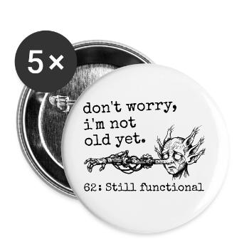 62. Geburtstag – 62. Jubiläums-Humorgeschenk - Buttons groß 56 mm (5er Pack) - Weiß - Vorne