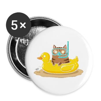 Taucherkatze auf Gummi Ente - Buttons groß 56 mm (5er Pack) - Weiß - Vorne