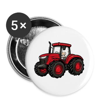 Roter Traktor Cartoon - Buttons groß 56 mm (5er Pack) - Weiß - Vorne