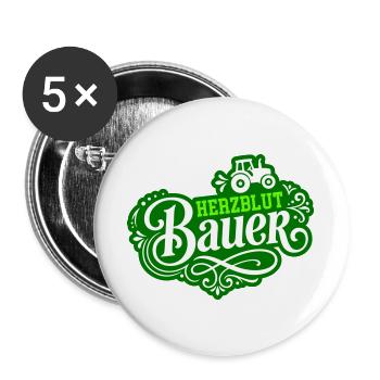 Herzblut Bauer Traktor - Buttons groß 56 mm (5er Pack) - Weiß - Vorne