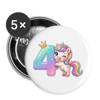 J’ai 4 ans d’anniversaire de fille licorne de Kawaii - Lot de 5 grands badges (56 mm) - blanc - Devant