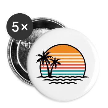 Sunset Retro Palmen - Buttons groß 56 mm (5er Pack) - Weiß - Vorne