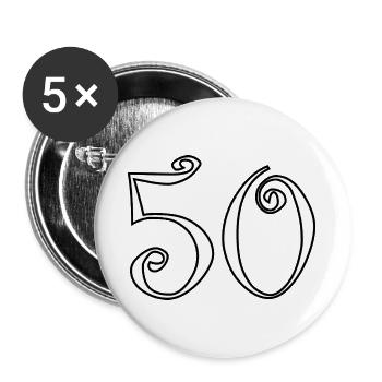 50. 50 JAHRE. 50-JÄHRIGES JUBILÄUM. 50-JÄHRIGES JUBILÄUM. - Buttons groß 56 mm (5er Pack) - Weiß - Vorne